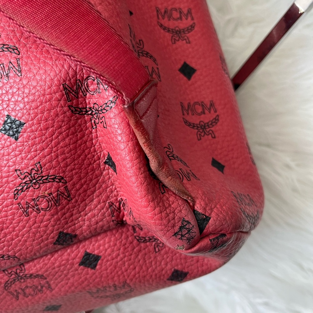 MCM Pink/Coral Logo Studded Backpack - Picture 8 of 16